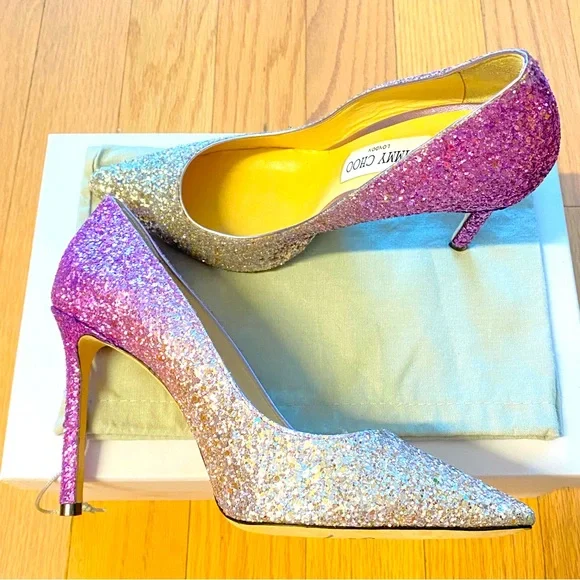 Jimmy Choo Romy 100 mm shaded coarse  glitter pumps - Picture 2 of 16